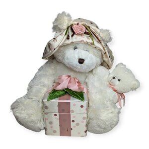 HugFun International Rose & Rikki White & Light Pink Bears w/Gift Box 10.5" NWT
